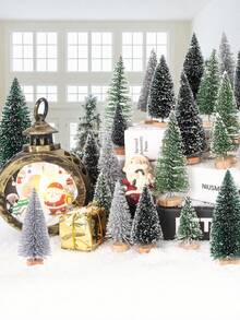 15pcs Mini Christmas Tree Decor Set - 5 Sizes Bottle Brush Christmas Trees With Wooden Bases, Miniature Pine Trees For Christmas Party Home Desktop Craft Decoration - Christmas Tree Decorations - View 5