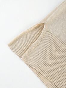 Plus Size Women Solid Color V-Neck Drop Shoulder Long Sleeve Casual Loose Knit Sweater, Autumn/Winter Fall - Light Yellow - View 7