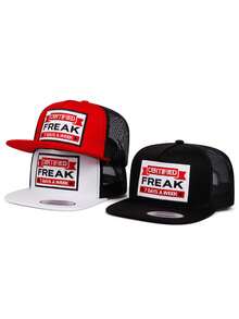 1件時尚個性平沿棒球帽 FREAK刺繡網帽 戶外可調節遮陽帽 日常裝飾帽 中性嘻哈帽 - 怪咖 - 查看 7
