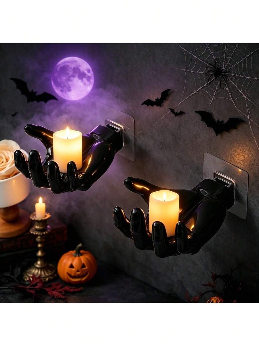 Creative Palm-Shaped Wall-Mounted Storage Rack, No-Drill Adhesive Hook, Can Hold Keys, Soap, Jewelry, Halloween Wall Decor Organizer, Small Item Storage, Suitable For Entryway And Bathroom, Halloween Gift - Multicolor - View 1