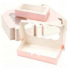 50/30/20/10/1pc Paper Cookie Box With Transparent Window - Square Packaging Box Suitable For Macarons And Donuts, Perfect For Parties, Birthdays And Holiday Gatherings - Durable Food Container, Can Hold Candy, Chocolate, Pastries, Party Favors, Holiday Packaging And Decorative Packaging - Pink - View 6