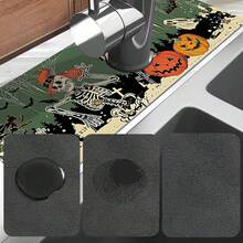 1件萬聖節水龍頭蓋，營造節日氛圍，浴室水龍頭防濺蓋，防水防滑水龍頭墊，廚房檯面配件，廚房餐桌配件，水槽，防潮吸水墊，吸水排水墊，骷髏圖案，多功能吸水防滑墊 - 彩色 - 查看 9