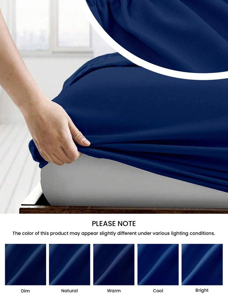 HONEYMOON 1pc Solid Color Soft Fitted Sheet, 100% Polyester Fabric, Lightweight Cloud-Like Touch Bedding Mattress Cover, Suitable For 9-12 Inch Deep Mattress, Soft Breathable Machine Washable, Shrink-Resistant, Fade-Resistant, All-Season Use, Different Sizes Suitable For Home And Dorm, Back To School Dorm Essential, Navy Blue - Navy Blue - View 6