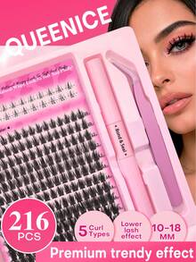 Queenice 2-In-1 DIY Eyelash Extension Kit With Spiky Lash Clusters & Bottom Lashes, Wispy Soft Fluffy Manga Style False Eyelashes Set, Lightweight Reusable Individual Lashes With Applicator Tool, Beginner-Friendly Salon Quality Eye Makeup Kit, Pink Gift Box - Black - View 2
