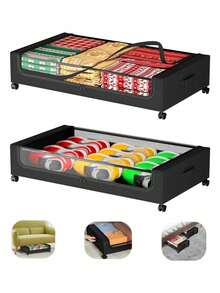 Contenedores de almacenamiento con ruedas para debajo de la cama (paquete de 2) con divisores y tapas transparentes; organizadores XXL de 95 L; ideales para ropa (negro). - Negro - Ver 12