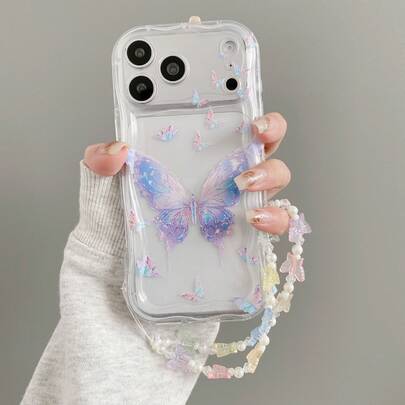 (Cordón gratuito incluido al realizar el pedido, seguir la tienda y coleccionar el producto) Pulsera de mariposa crema-transparente / pintada / colorida, compatible con iPhone 17/16/15 PRO MAX/15 PLUS/15 PRO/15/14 PRO MAX/14 PLUS/14 PRO/14/13 PRO MAX/13 PRO/13/12 PRO MAX/12 PRO/11 PRO MAX/11 PRO/11/XS MAX/XR/XS/7/8 PLUS