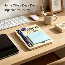 Funny Wooden Sticky Note Holder With Pen Slot, "The  I Need To Remember" Desktop Memo Pad Organizer Office Desk Decor Novelty Gift - Blue - View 3