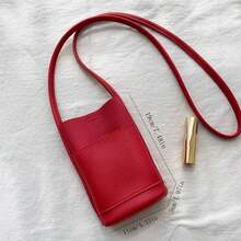 Women's Fashion Minimalist Personalized Litchi Phone Storage Bag Mini Soft Leather High-Quality Crossbody Shoulder Bag - Red - View 7