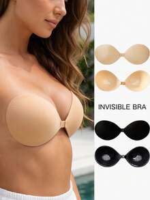 2pcs Invisible Adhesive Bra For Women, Front Closure Push-Up Anti-Slip Breast Pads, Lightweight Seamless Self-Adhesive Lingerie, Suitable For Wedding Dress, Evening Gown, Backless Outfit, Apricot/Black Optional - Multicolor - View 1
