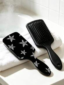 1pc Vortex Star Print Air Cushion Comb, Portable Black Air Cushion Comb - Black - View 1