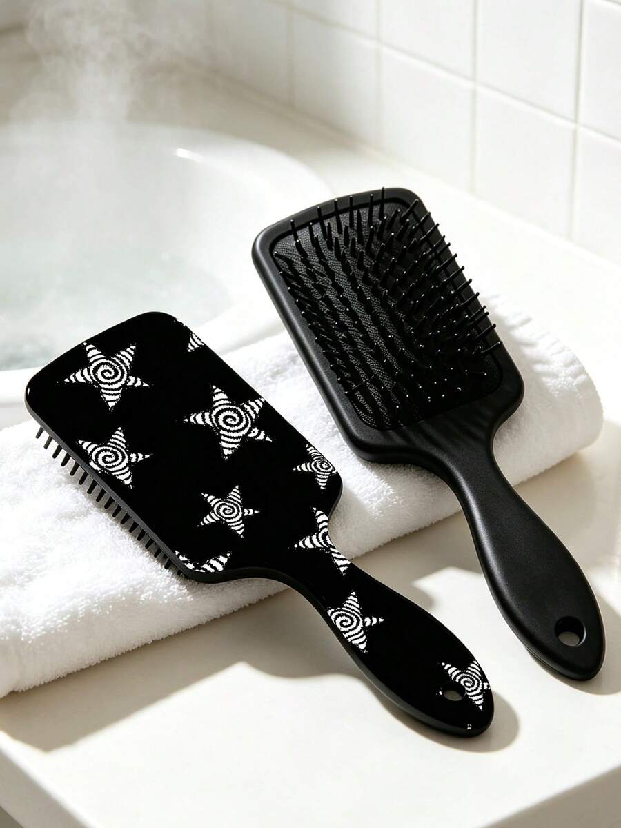 1pc Vortex Star Print Air Cushion Comb, Portable Black Air Cushion Comb - Black - View 1