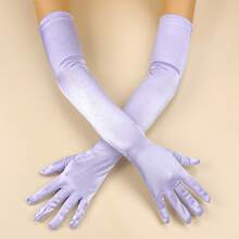 1 Pair Extra Long Stretch Satin Touchscreen Gloves For Wedding Bride Bridesmaid Etiquette Evening Party Banquet Stage Performance - Mauve Purple - View 3