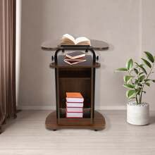 Futchoy Portable Wood Podium Stand Height Adjustable Wheeled Lectern With Storage Shelf - Brown - View 1