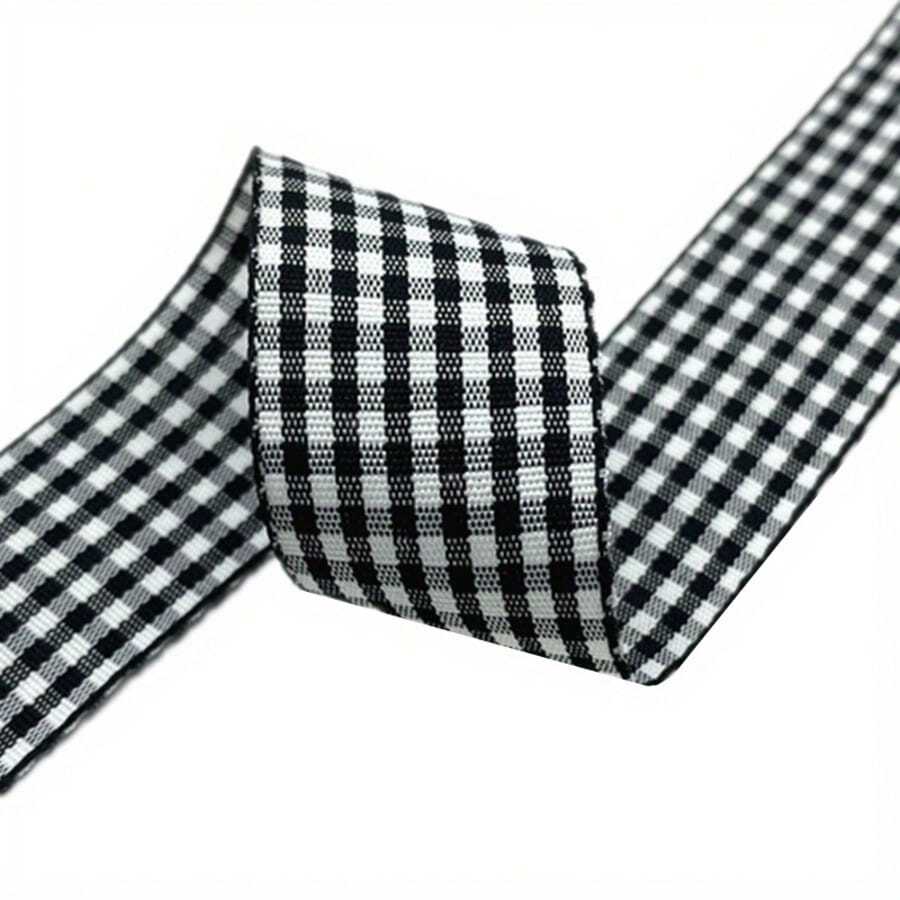 1 Roll Plaid Woven Ribbon, Black White Red Color, For Handmade Bows, Gift Bags, Clothing Decoration, Rope Craft, Gift Party Decoration, Holiday Packaging, 1cm/50yds - Multiple Styles - View 1
