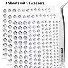 1Sheet/3Sheets/5Sheets Face Gems, Nose Eyebrow Lip Fake Piercings, Rhinestone Self-Adhesive Stick On Face Sticker, DIY Rave Accessories, Y2K Makeup With Tweezers - White - View 6