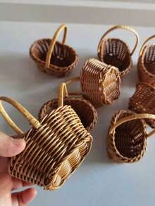 1/2pcs Mini Woven Basket, Vintage Material, Decorative Storage, With Handle, Versatile Style, Suitable For Wedding Supplies, Home Decor And More, Can Be Used As Ornament And Decorative Item. Durable Gift, Suitable For Single/Couple, Birthday Party, Wedding Gift, Housewarming Party, Graduation Ceremony, Decorative Props And Other Uses - Multi-color - View 7