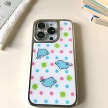 Summer Cool Dolphin Polka Dot Clover Phone Case Compatible With Apple 17 Protective Shell 17 Pro Max 16 Korean Ins Style 16 Pro Silver Edge 15 Anti-Drop 13 - Silver - View 3
