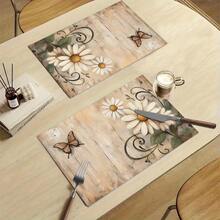 1/4/6 pièces Sets de table imprimés avec motif de marguerites & papillons de la série automne, tapis de table résistants à la chaleur pour la cuisine de la maison, protection de table, table de salle à manger, décoration de fête - Multicolore - Voir 10