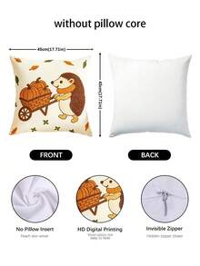1/2/4pcs Short Plush Harvest Hedgehog Pattern Exquisite Embroidery Craft Cushion Pillowcase, Multiple Sizes, Universal Home Use, Pillow Insert Not Included - Orange - View 7