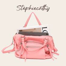 STEPHIECATHY Women's Shoulder Bag, Washed PU Faux Leather Small Handbag, Casual Crossbody Bag For Daily Commute, School, Travel, Summer, Peach Pink - Coral Pink - View 10
