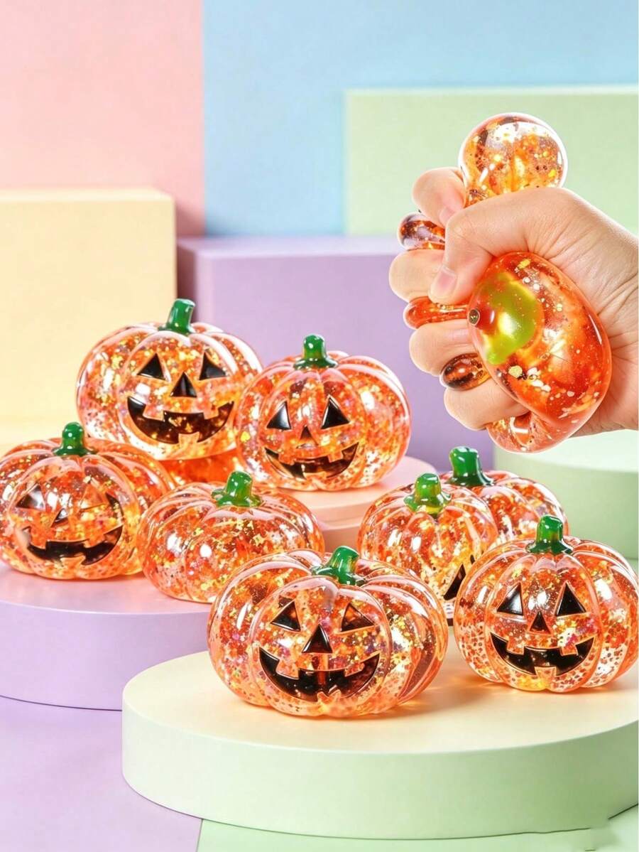 1pc Random Color Halloween Pumpkin Head New Squeeze Smiling Face Maltose Release Toy, Glossy Design, Stress Relief, Soft And Squeezable, High Quality And Durable, Suitable For Various Party Gifts
