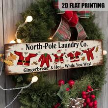 2D Flat 1pc, Arctic Laundry Company Gingerbread Man & Hot Drink... On Your Way! Vintage Christmas Wall Decor Sign, Suitable For Living Room, Kitchen Christmas Decoration Sign & Plaque, 5x16 Inches (Random Style) - A - View 1