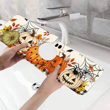 1pc Halloween Faucet Mat, Create Holiday Atmosphere, Bathroom Faucet Splash Guard, Waterproof Non-Slip Faucet Mat, Kitchen Countertop Accessory, Kitchen Dining Table Accessory, Sink, Moisture-Proof Absorbent Mat, Absorbent Draining Mat, Pumpkin Pattern, Multi-Functional Absorbent Non-Slip Mat - Multicolor - View 10
