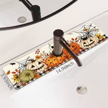 1pc Halloween Faucet Mat, Create Holiday Atmosphere, Bathroom Faucet Splash Guard, Waterproof Non-Slip Faucet Mat, Kitchen Countertop Accessory, Kitchen Dining Table Accessory, Sink, Moisture-Proof Absorbent Mat, Absorbent Draining Mat, Pumpkin Pattern, Multi-Functional Absorbent Non-Slip Mat - Multicolor - View 12