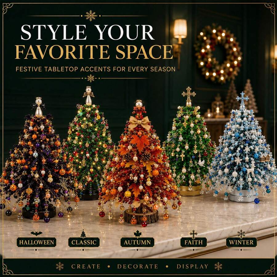 DIY Beaded Christmas Tree Kit, 3D Crystal Bead Holiday Craft Kit, Suitable For Adult Craft Enthusiasts, DIY Home Decoration, Mini Desktop Christmas Tree, Homemade Sparkly Holiday Decoration, Christmas Tree Making Kit, Desktop Decoration, Christmas Gift.