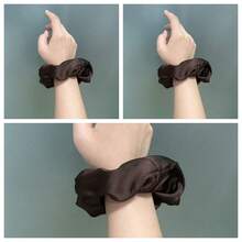 1pc Large Fluffy Long Hair Scrunchie, Solid Color, Casual, Polyester Fiber, High Elasticity, Soft Silky, Lightweight Luxury, Fashionable, 4 Seasons - Brown - View 5