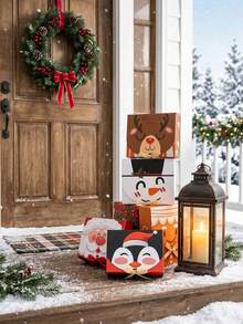 6Pcs Christmas Gift Boxes With Ribbons, Merry Christmas Gift Wrapping Boxes With Santa Claus, Snowman, Deer, Gingerbread Man, Elk, Elf Designs, Suitable For Holiday Decorations, Seasonal Gift Wrapping, Christmas Party Decorations - Multicolor - View 7