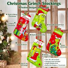The Grinch The Christmas Stocking Set, Cartoon Printed Xmas Gift Socks, Fireplace Hanging Ornament, Holiday Party Home Decoration, Gift Bag For Candy Present - View 4
