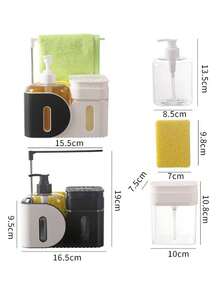 1pc Black‑White Contrast Kitchen Sink Caddy, Modern Plastic Rounded Rectangular With Soap Dispenser & Towel Rack, Multi‑Compartment Storage Soap Dispenser Box Kitchen Organizer, For Kitchen Countertop Sink Area Daily Use All‑Season Household Supply - Multicolor - View 8