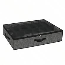 1/2pcs Foldable Shoe Storage Box, 12-Grid Premium Fabric Underbed Shoe Storage Bag - With Transparent Lid, Zipper, Reinforced Handle, Space-Saving Rectangular Storage Box, Suitable For Closet, Bedroom And Home Organization - Multicolor - View 10