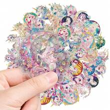 30Pcs Holographic Rainbow Unicorn Stickers, Cute Winged, Moon, Star, Cloud & Floral Decals, Waterproof Vinyl Stickers For Water Bottle, Notebook, Phone Case, Luggage, Scrapbook DIY Decor - Multicolor - View 4