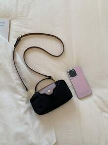 DEDOO 女款黑色與棕色尼龍迷你托特包，翻蓋拼接手提包，復古休閒手提包，適合日常通勤與約會（附贈禮品袋） - 黑色 - 查看 7