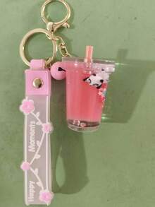 1pc Cute Panda Liquid Quicksand Keychain, Floating Bottle, Milk Tea Cup Shaped Pendant, With Colorful Mini Shark Inside, Golden Bell And Silicone Wristband, Decorative For Bag, Key And Other Items - Multicolor - View 10