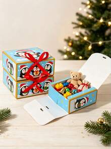 5PCS/Christmas Penguin Gift Box 4.53*4.53*2.36 Inch Foldable Paper Gift Packaging Box Xmas Holiday Party Candy Treat Present Favor Boxes - View 7
