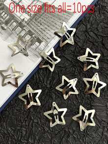 20pcs Women's Y2K Silver BB Hair Clips, Original Metal Spring Clips, Street Style Bangs Clips, Celebrity Inspired Daily Hair Accessories - Silver Star Clip - View 9