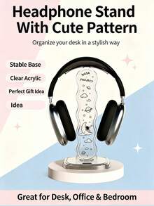 1 Pc, National Day Best-Selling Space Planet Over-Ear Headphone Stand, Transparent Wavy Desktop Headphone Holder, Stable Ear-Cup Headphone Display Rack, Home Office Gaming Desk Accessory, High-End Practical Over-Ear Headphone Stand And Headphone Accessory - Clear - View 5