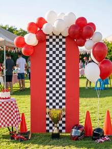 1pc Checkered Arch Backdrop Cover, Checkerboard Pattern Baby Shower Gender Reveal Birthday Decoration, Racing Theme Baby Party Photography Arch Decor Set, Party Supplies - Multicolor - View 3