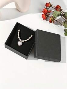 1pc Square Multi-Size Jewelry Gift Box, Can Hold Necklaces, Earrings And Rings, Solid Color Elegant, Suitable For Winter Solstice, Wedding And Other Occasions, Can Be Used For Packaging Jewelry, Necklaces, Bracelets, Silver Bars And More. Perfect Gift For Birthday, Mother's Day And Valentine's Day. - Black - View 2