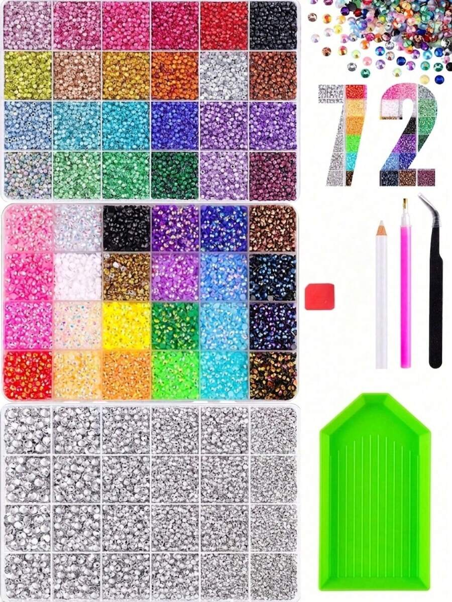 3 Boxes 24-Grid AB Resin Rhinestones For Handmade Crafts, Non-Heat-Set Flat-Back Gemstones, DIY Handmade Jewelry, Clothing, Tumblers, Mugs, Shoes, Fabric Decoration Art Sparkling Rhinestones - DIY Rhinestones - View 1