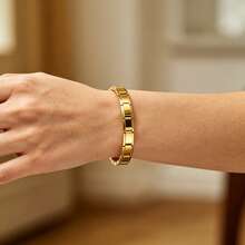 1pc Stainless Steel Elastic Fashion Bracelet, Adjustable Bracelet, Suitable For Daily Wear - Gold - View 4