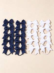 20pcs Girls Sweet Navy Blue & White Bow Hair Ties Suitable For Daily Wear - Random Color - Multicolor - View 5