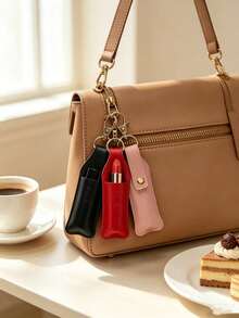 Sweet Style PU Leather Lipstick Holder Keychain, Bag Charm Accessory, Paired With Transparent Bear And Star Candy Charms. Built-In Slot For Lipstick/Lip Balm, Lobster Clasp Design For Easy Attachment To Bag Exterior, Convenient For Quick Access. Exquisite Design With Full Girly Charm, Compact And Space-Saving, Both A Storage Accessory And A Beautiful Bag Decoration. - Multicolor - View 5