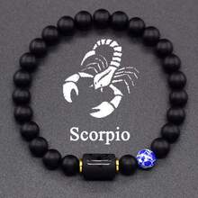 12 Zodiac Signs Bracelet Natural Stone Beaded Elastic Bracelet Valentine's Day Or Birthday Gift For Couples And Friends - Black - View 8
