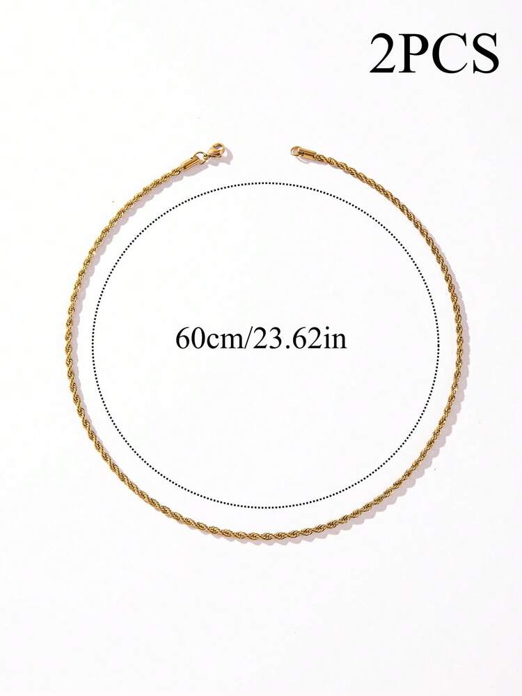 1pc/2pcs/3pcs Fashion Street Simple Style Stainless Steel Men's Chain - Yellow Gold - View 18