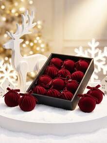 12pcs/Set Plush Christmas Balls, Bow Plush Christmas Balls, Christmas Tree Hanging Ornaments, Merry Christmas Decoration, Christmas Hanging Decor, Christmas Party Supplies, Christmas Gifts, Home Indoor & Outdoor Decoration, Enhance Christmas Atmosphere - Christmas - View 5