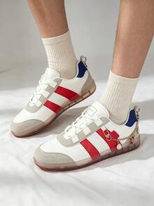Women's Casual Sneakers, Lightweight And Comfortable, Non-Slip Cushioned Sole, All-Season, Suitable For Walking, Shopping, Traveling And More - White and Red - View 11